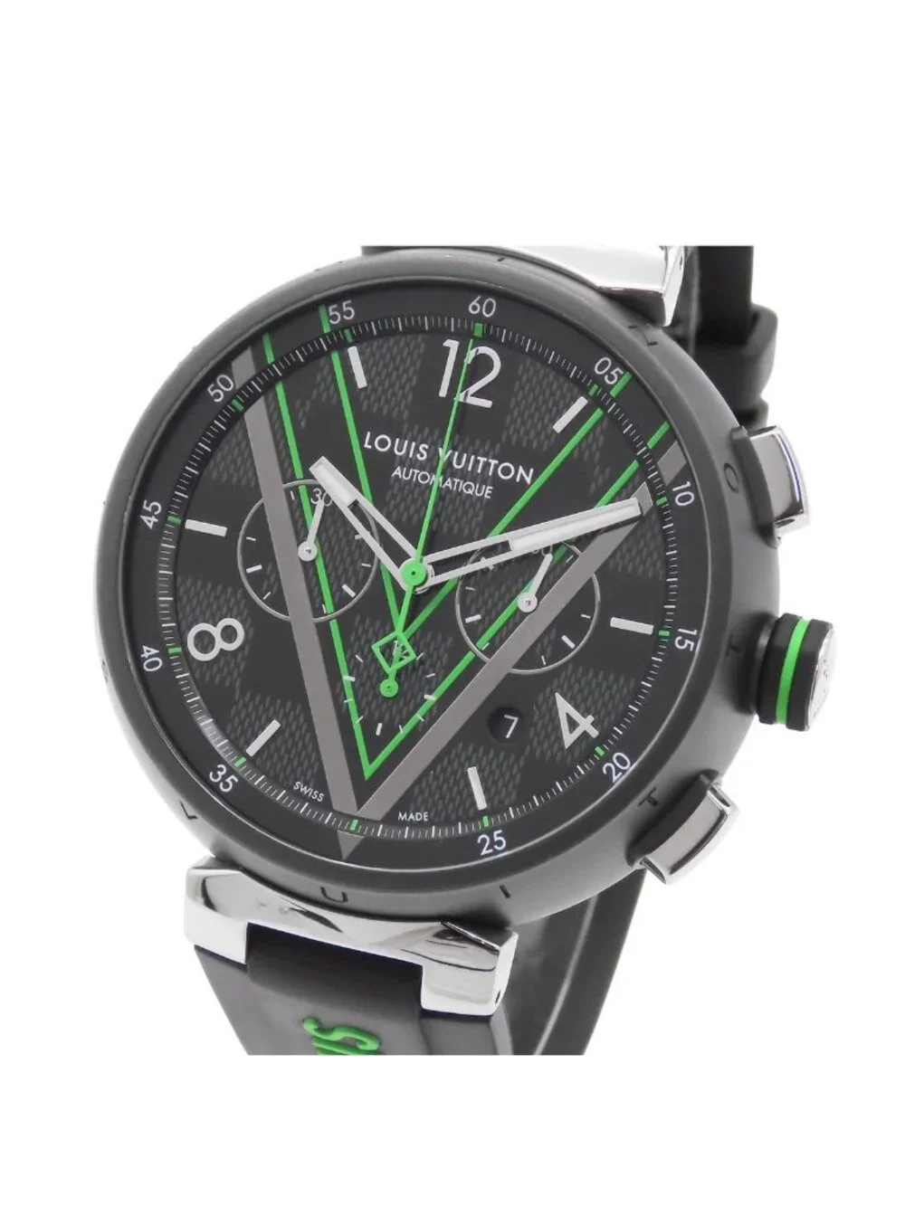 Louis Vuitton Tambour Chronograph Damier Graphite Lace Black SS Rubber Watch